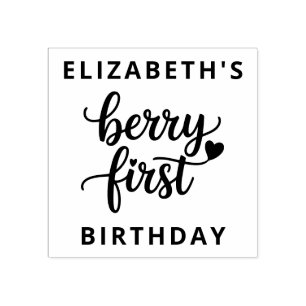 Berry First Cute 1st Birthday Strawberry Girl's Rubber Stamp