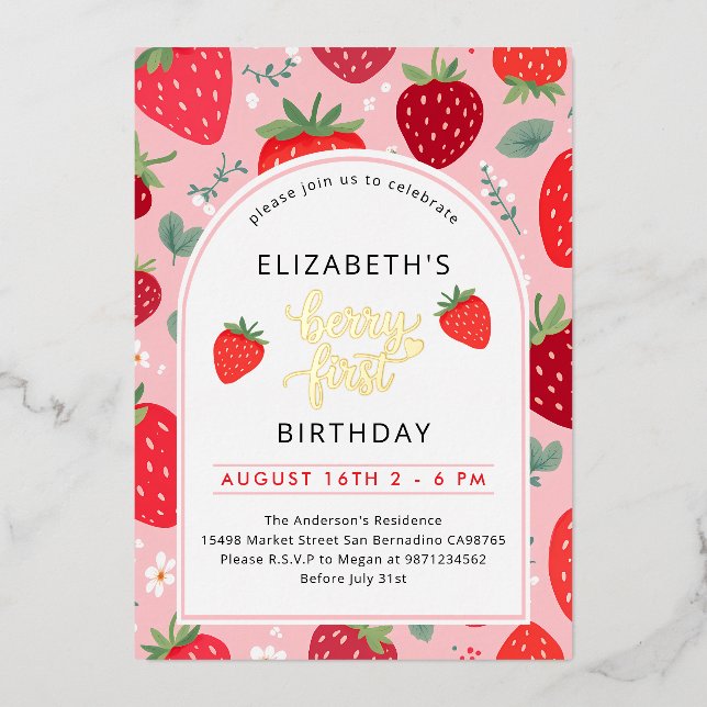 Berry First Cute 1st Birthday Strawberry Photo (Front)