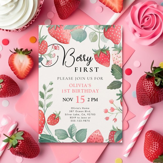 Berry First Floral 1er Anniversaire Invitation (Créateur téléchargé)