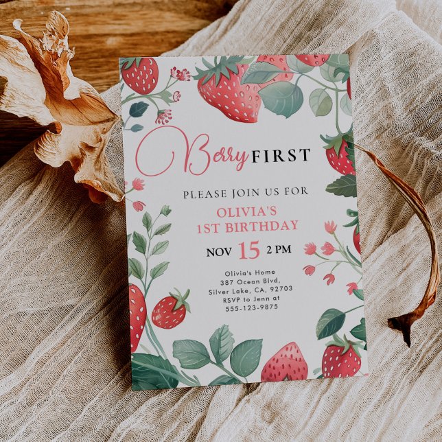 Berry First Floral 1st Birthday Invitation (Creator Uploaded)