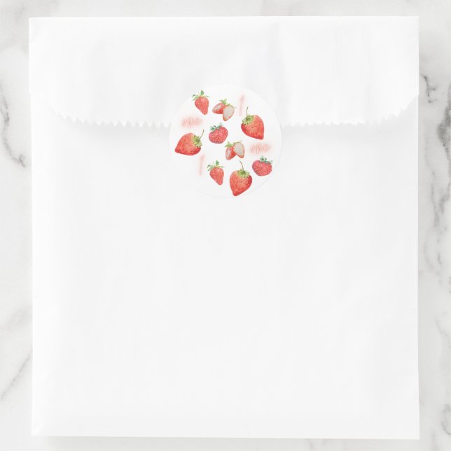 Berry First Kids Birthday | Strawberry | Pattern Classic Round Sticker (Bag)