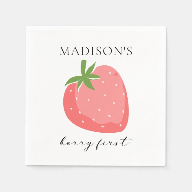 Berry First Paper Napkins Strawberry Party Decor (Front)