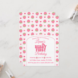 Berry First Pink Strawberry Girl 1st Birthday Invitation