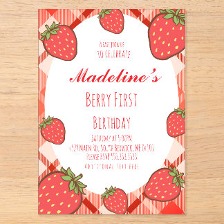 Berry First Strawberries Fruit Birthday Acrylic Invitations