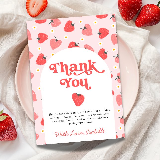 Berry First Strawberry 1er Carte de remerciements  (Berry First Strawberry 1st Birthday Thank You Card)