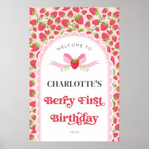 Berry First Strawberry 1st Birthday 20x30 Welcome Poster