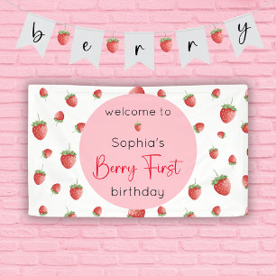 Berry First Strawberry 1st Birthday Banner