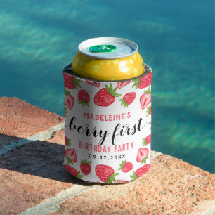 Berry First Strawberry 1st Birthday Party Custom Can Cooler