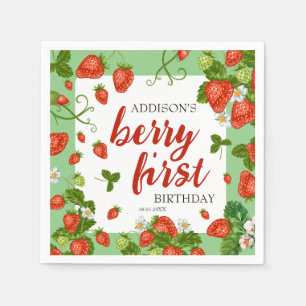 Berry First Strawberry 1st Birthday Party Custom Napkin