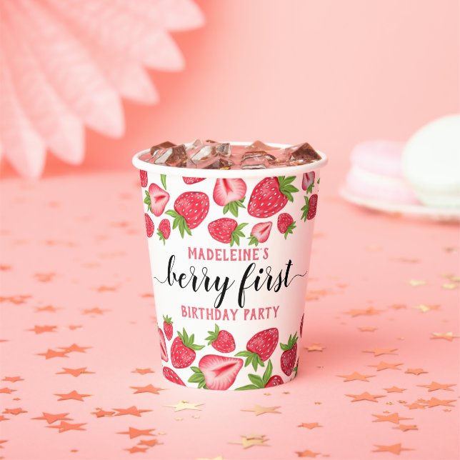 Berry First Strawberry 1st Birthday Party Custom Paper Cups (Insitu)