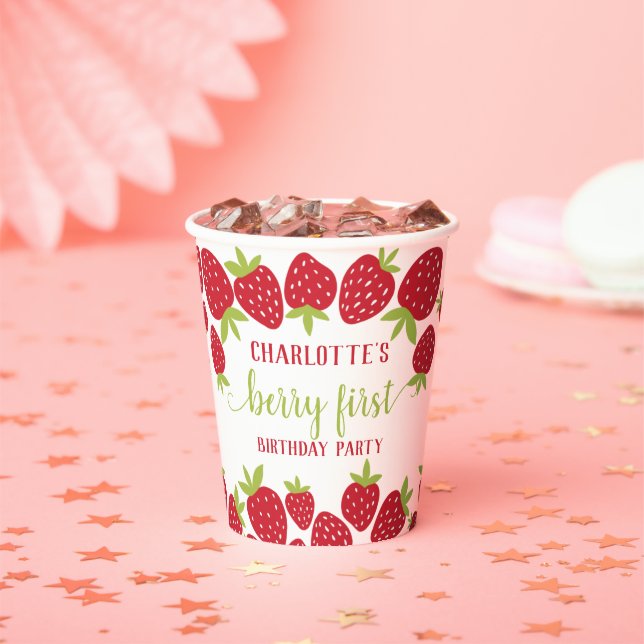 Berry First Strawberry 1st Birthday Party Custom Paper Cups (Insitu)