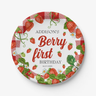 Berry First Strawberry 1st Birthday Party Custom Paper Plate