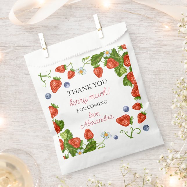 Berry First Strawberry 1st Birthday Party Favour Favour Bag (Clipped)