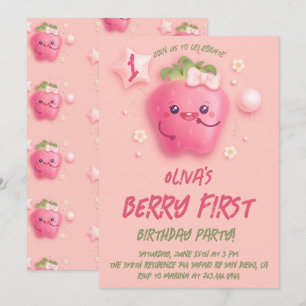 Berry First Strawberry 1st Birthday Party Invitat Invitation
