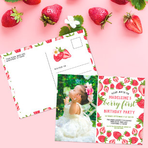 Berry First Strawberry 1st Birthday Party Photo Postcard
