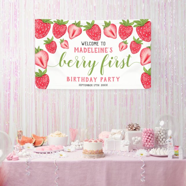 Berry First Strawberry 1st birthday Party Welcome Banner (Party)