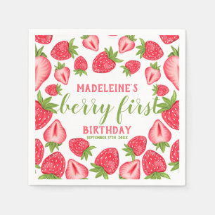 Berry First Strawberry 1st Birthday Personalized Napkin