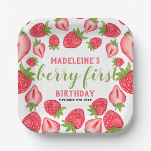 Berry First Strawberry 1st Birthday Personalized Paper Plate