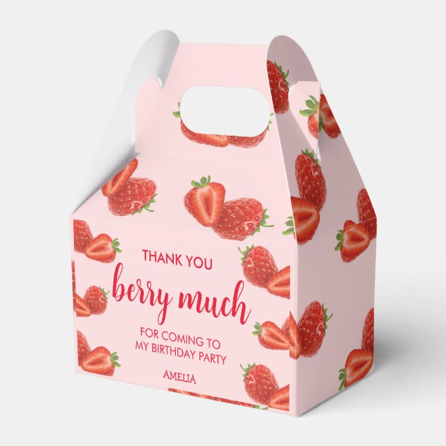Berry First | Strawberry 1st Birthday pink Favor Box (Front Side)