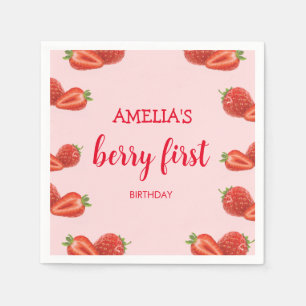 Berry First   Strawberry 1st Birthday pink Napkin