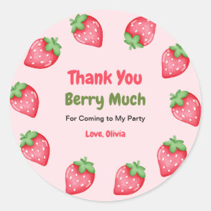 Berry First Strawberry 1st Birthday Thank You Classic Round Sticker