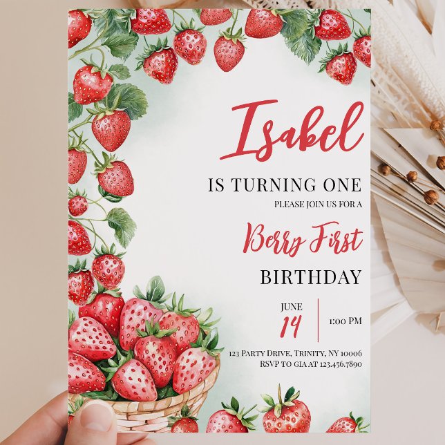 Berry First Strawberry Birthday Invitation (Creator Uploaded)