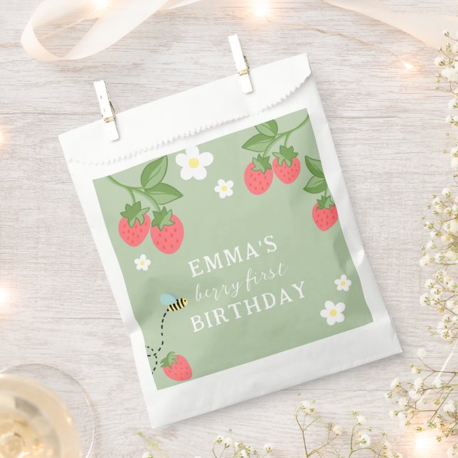 Berry First Strawberry Birthday Party Favour Bag (Clipped)