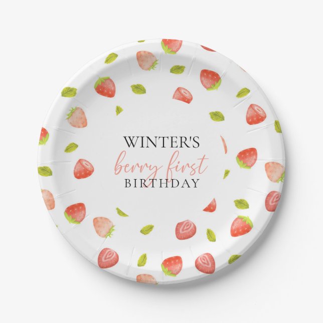 Berry First Strawberry Birthday Party Paper Plate (Front)