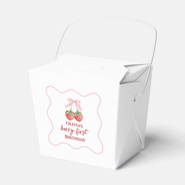 Berry first strawberry birthday Pink Bow Favor Box (Front Side)