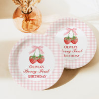 Berry first strawberry birthday Pink Bow Gingham