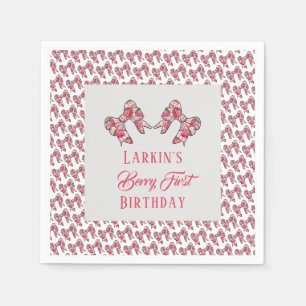Berry first strawberry birthday Pink Bow Napkin