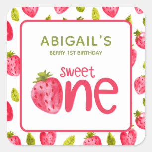  Berry First Strawberry Birthday Square Sticker