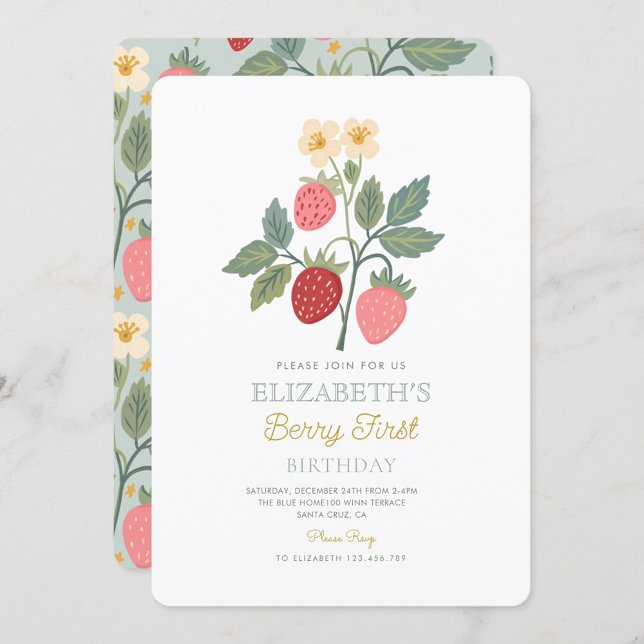 Berry First Strawberry Bouquet Birthday  Invitation (Creator Uploaded)