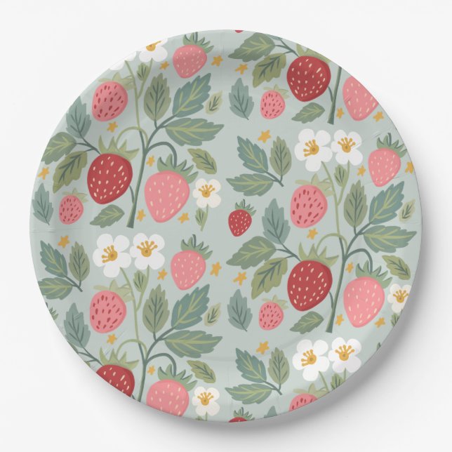 Berry First Strawberry Bouquet Birthday  Paper Plate (Front)