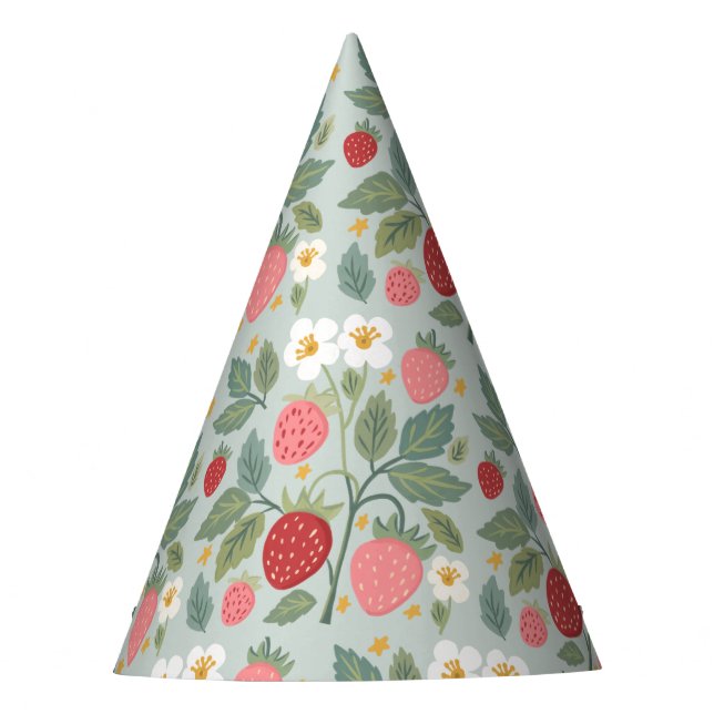 Berry First Strawberry Bouquet Birthday  Party Hat (Front)