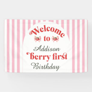 Berry First Strawberry & bow 1st birthday  welcome Banner