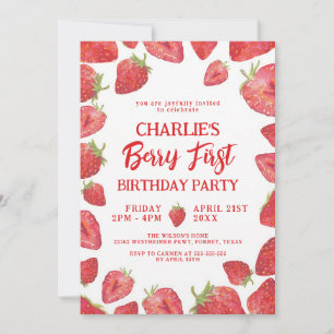 Berry First Strawberry Girl 1st Birthday Invitation