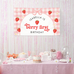 Berry First Strawberry Girl 1st Birthday Party  Banner