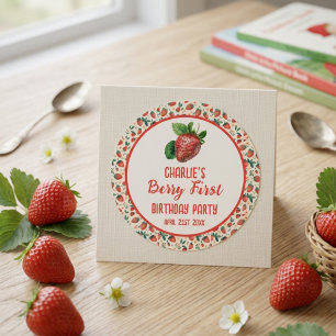 Berry First Strawberry Girl 1st Birthday Party  Classic Round Sticker