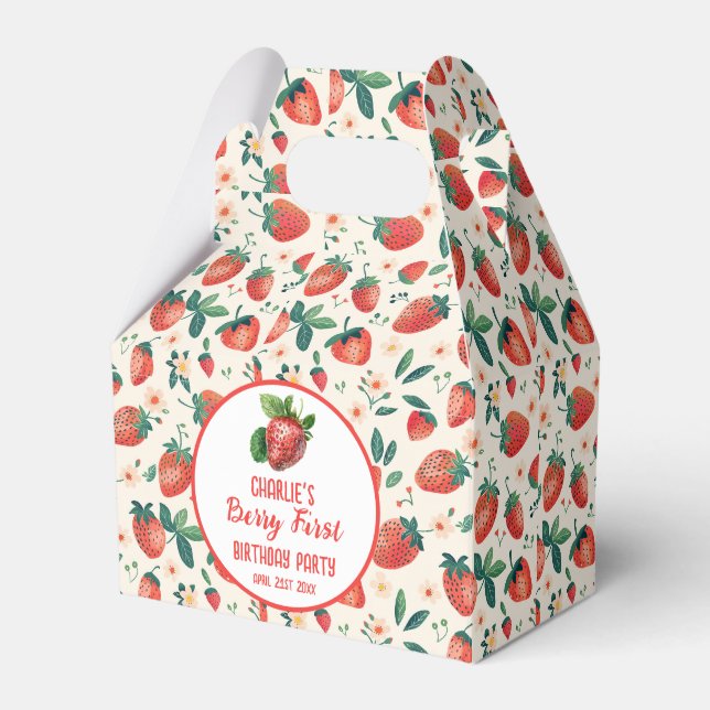 Berry First Strawberry Girl 1st Birthday Party  Favor Box (Front Side)