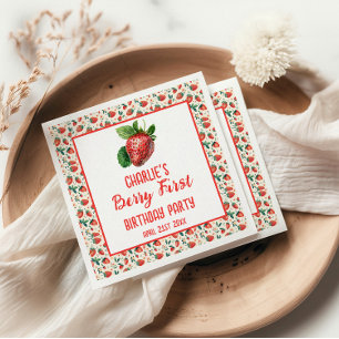 Berry First Strawberry Girl 1st Birthday Party  Napkin