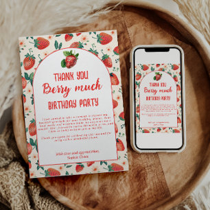 Berry First Strawberry Girl 1st Birthday Party Thank You Card