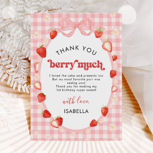 Berry First Strawberry Girl 1st Birthday Thank You Card