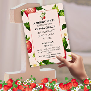 Berry First Strawberry Girl Birthday Party Invitation