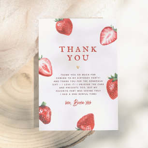 Berry First Strawberry Girl First Birthday Party Thank You Card