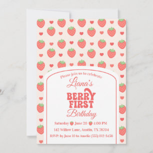 Berry First   Strawberry Girl’s 1st Birthday Party Invitation