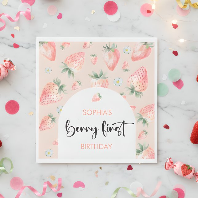 Berry first strawberry healthy kids birthday napkin (Creator Uploaded)