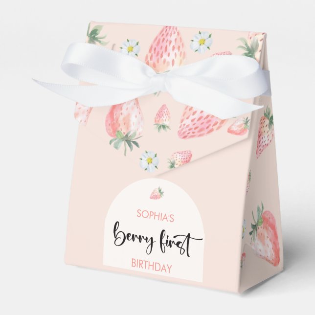 Berry first strawberry kids birthday favor box (Front Side)
