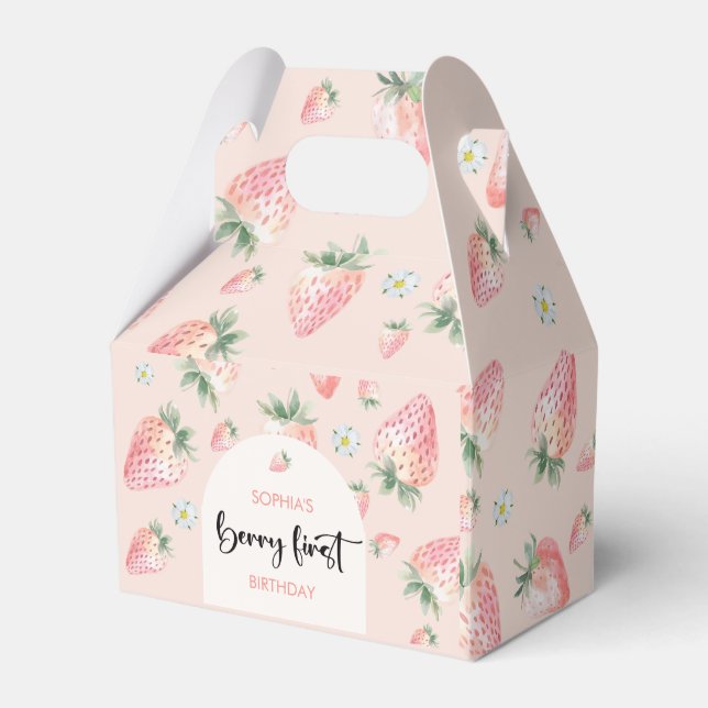 Berry first strawberry kids birthday favor box (Front Side)