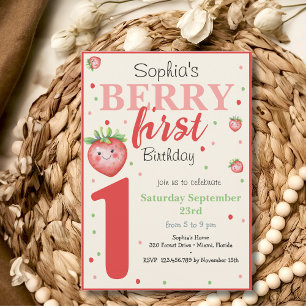 Berry first strawberry kids birthday invitation